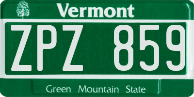 VT license plate ZPZ859