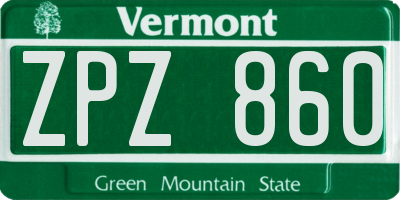 VT license plate ZPZ860
