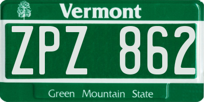 VT license plate ZPZ862