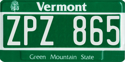 VT license plate ZPZ865