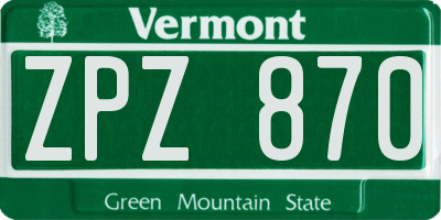 VT license plate ZPZ870