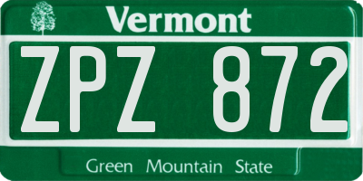 VT license plate ZPZ872