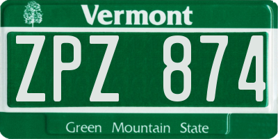 VT license plate ZPZ874