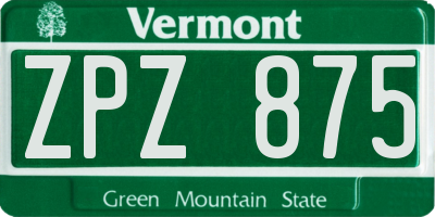 VT license plate ZPZ875
