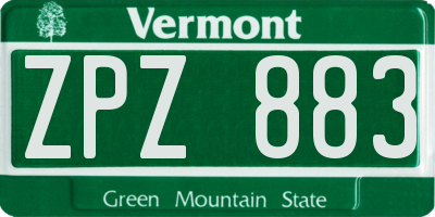 VT license plate ZPZ883