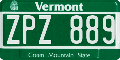VT license plate ZPZ889