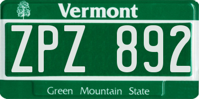 VT license plate ZPZ892