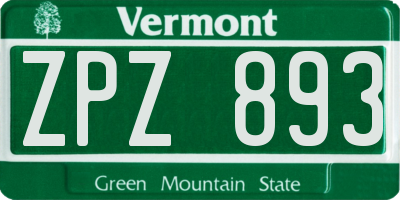 VT license plate ZPZ893