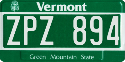 VT license plate ZPZ894