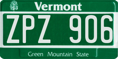 VT license plate ZPZ906