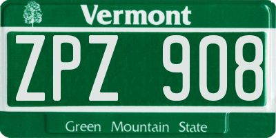 VT license plate ZPZ908