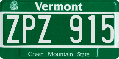 VT license plate ZPZ915