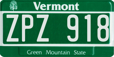 VT license plate ZPZ918