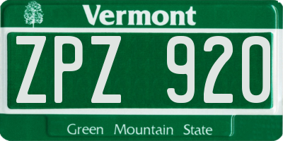 VT license plate ZPZ920