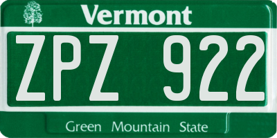 VT license plate ZPZ922
