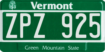 VT license plate ZPZ925
