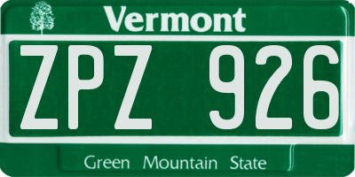 VT license plate ZPZ926