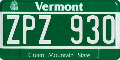 VT license plate ZPZ930