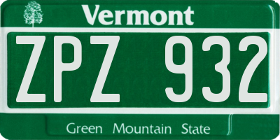 VT license plate ZPZ932
