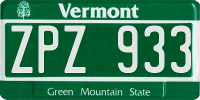 VT license plate ZPZ933