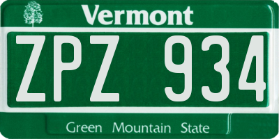 VT license plate ZPZ934