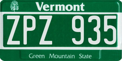 VT license plate ZPZ935