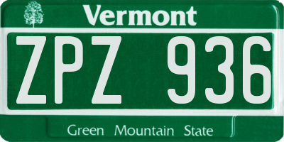 VT license plate ZPZ936