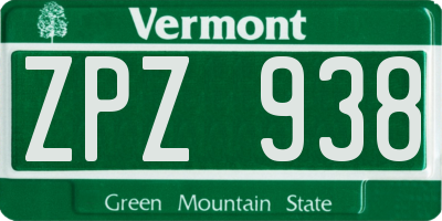 VT license plate ZPZ938
