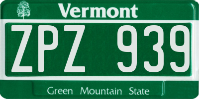 VT license plate ZPZ939
