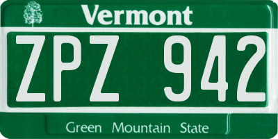 VT license plate ZPZ942