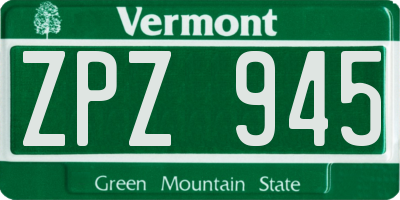 VT license plate ZPZ945