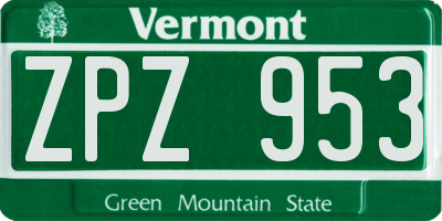VT license plate ZPZ953