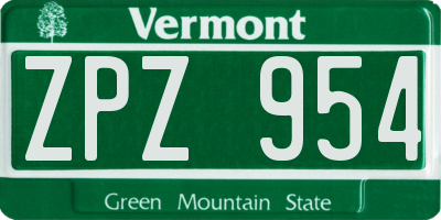 VT license plate ZPZ954