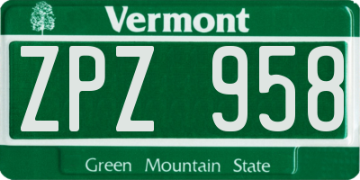 VT license plate ZPZ958