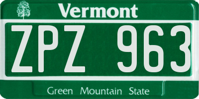 VT license plate ZPZ963