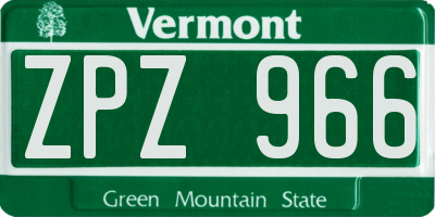 VT license plate ZPZ966