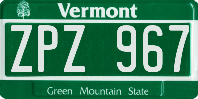 VT license plate ZPZ967