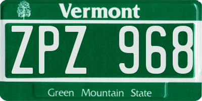 VT license plate ZPZ968