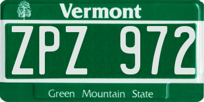 VT license plate ZPZ972