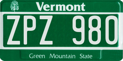 VT license plate ZPZ980