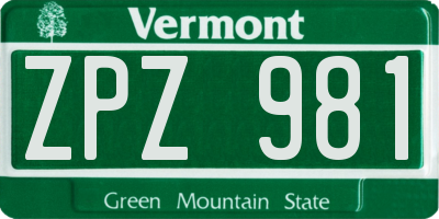 VT license plate ZPZ981