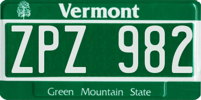 VT license plate ZPZ982