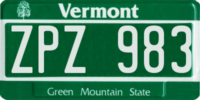 VT license plate ZPZ983