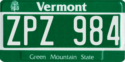 VT license plate ZPZ984