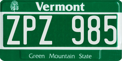 VT license plate ZPZ985