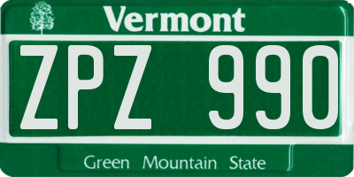 VT license plate ZPZ990