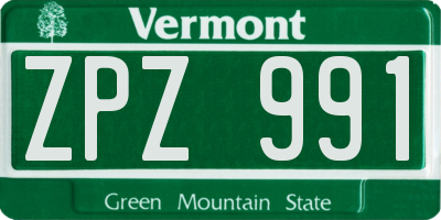 VT license plate ZPZ991