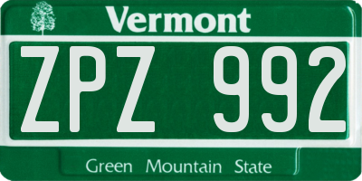 VT license plate ZPZ992