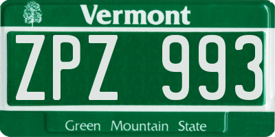 VT license plate ZPZ993