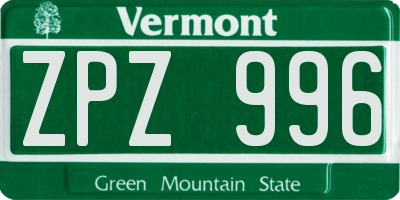 VT license plate ZPZ996